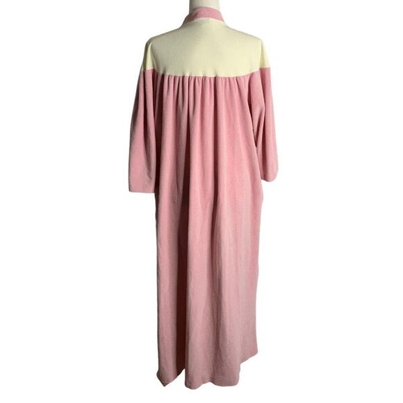 Vintage Vanity Fair Fleece Half Zip Robe L Pink Long Sleeve Applique Pockets - Picture 4 of 7